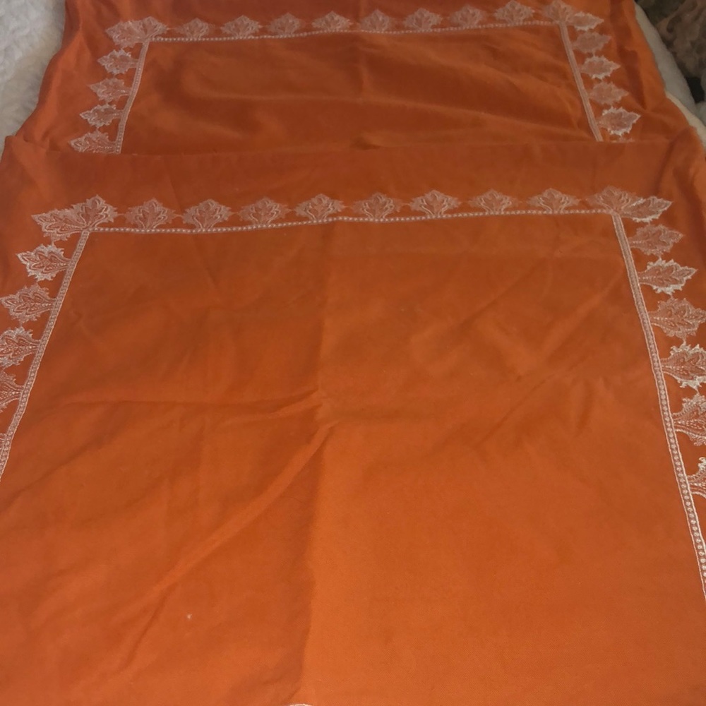 Orange pillow covers w/ white trim( fall accent pillows)